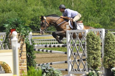 BROMONT, CANADA - 21 Temmuz 2012 'de Montreal Equestrian 1976 Olimpiyat Parkı' nda bilinmeyen bir binici.