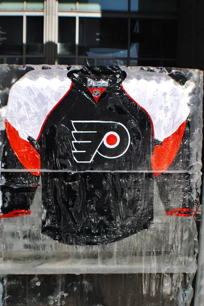 Montreal Kanada Styczeń Philadelphia Flyers Koszulka Bloku Lodowym Przed Centrum — Zdjęcie stockowe