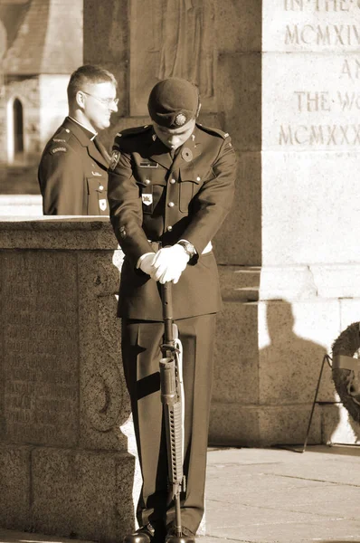 MONTREAL, CANADA - NOVEMBER 6 :Canadian soldier in uniform for the remembrance Day on November 6, 2011, Montreal, Canada.The day was dedicated by King George V on 7-11-19 as a day of remembrance.