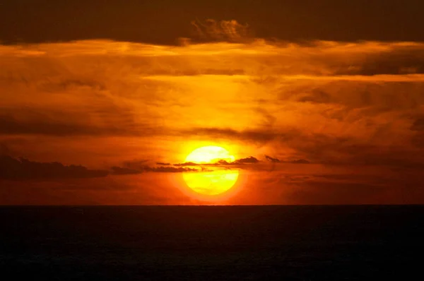 Pôr Sol Sobre Oceano Atlântico Partir Barco Cruzeiro Nota Pequena — Fotografia de Stock