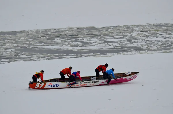 Montreal Febrero Participantes Identificados Montreal Ice Canoe Challenge Lawrence River —  Fotos de Stock