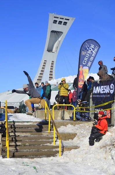 Montreal Kanada Februari 2013 Oidentifierad Deltagare Snowboard Barbegazi Winter Extreme — Stockfoto