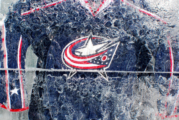 MONTREAL CANADA - JANUARY 24: Columbus Blue Jackets jersey in an ice block in front the Molson center of Montreal Canadians for the 57e All stars game on January 24 2009 in Montreal Canada