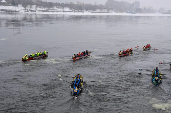 Montreal Febrero Participantes Identificados Montreal Ice Canoe Challenge Lawrence River —  Fotos de Stock