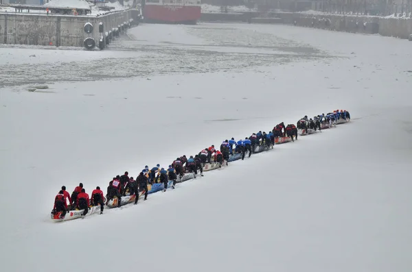 Montreal Febrero Participantes Identificados Montreal Ice Canoe Challenge Lawrence River —  Fotos de Stock