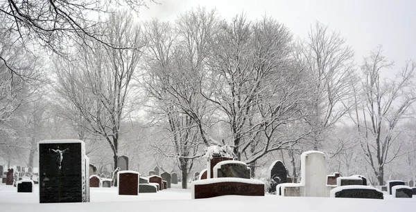 Montreal Canada 2017 Hóvihar Alatt Notre Dame Des Neiges Templom — Stock Fotó