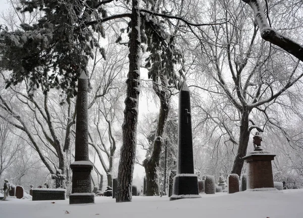 Montreal Canada 2017 Durante Tempestade Neve Cemitério Igreja Notre Dame — Fotografia de Stock