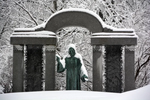 Montreal Canada 2017 Durante Tormenta Nieve Cementerio Iglesia Notre Dame — Foto de Stock