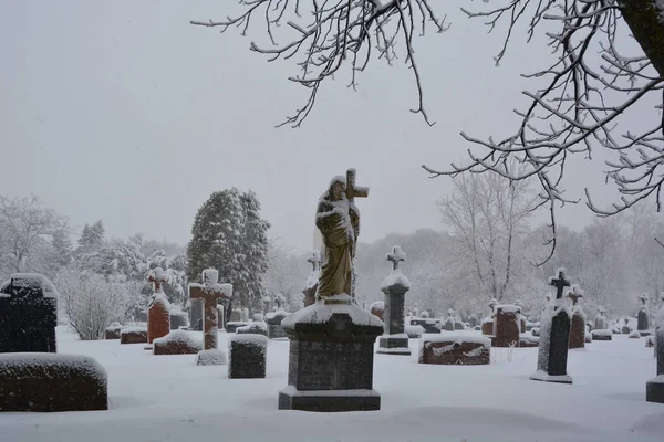 Kanada Montrealna 2017 Podczas Burzy Śnieżnej Cmentarz Notre Dame Des — Zdjęcie stockowe