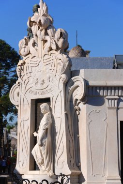 La Recoleta Mezarlığı 'ndaki heykeller Arjantin' in Buenos Aires semtinde yer alan ünlü bir mezarlıktır. Eva Peron da dahil olmak üzere önemli insanların mezarlarını içeriyor..