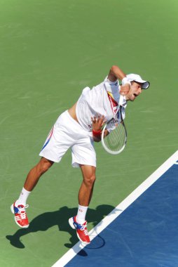 MONTREAL - 7 AUGust: Novak Cokoviç 7 Ağustos 2011 'de Montreal, Kanada' da düzenlenen Montreal Rogers Kupası sahasında. Novak Cokoviç, Dünya No. 1