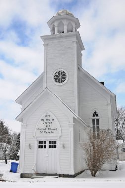 Kışın eski metodist kilisesi Sutton, Quebec, Kanada