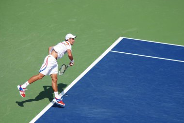MONTREAL - 7 AUGust: Novak Cokoviç 7 Ağustos 2011 'de Montreal, Kanada' da düzenlenen Montreal Rogers Kupası sahasında. Novak Cokoviç, Dünya No. 1
