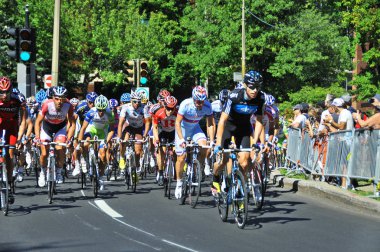 MONTREAL, CANADA - 11 Eylül 2011 'de Montreal' de Montreal Dağı 'nda, UCI bisiklet takviminde tanımlanamayan bir grup bisikletçi faaliyette.