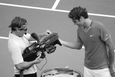 Montreal - 7 Ağustos 2011 'de Montreal, Kanada' da Roger Federer, Montreal Rogers Kupası sahasında. Roger Federer, 237 haftalık rekorunu elinde tutan İsviçreli profesyonel tenis oyuncusu.