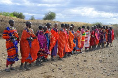 Masai kabilesinden kimliği belirsiz Afrikalı bir grup, 13 Ekim 2011 'de Kenya' nın Masai Mara kentinde düzenlenen geleneksel atlama dansını göstermeye hazırlanıyor. Onlar göçebe ve küçük köylerde yaşıyorlar..