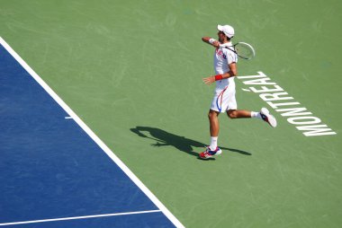 MONTREAL - 7 AUGust: Novak Cokoviç 7 Ağustos 2011 'de Montreal, Kanada' da düzenlenen Montreal Rogers Kupası sahasında. Novak Cokoviç, Dünya No. 1