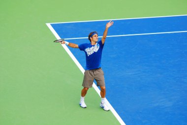 Montreal - 7 Ağustos 2011 'de Montreal, Kanada' da Roger Federer, Montreal Rogers Kupası sahasında. Roger Federer, 237 haftalık rekorunu elinde tutan İsviçreli profesyonel tenis oyuncusu.