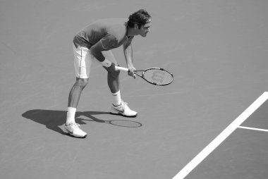 Montreal - 7 Ağustos 2011 'de Montreal, Kanada' da Roger Federer, Montreal Rogers Kupası sahasında. Roger Federer, 237 haftalık rekorunu elinde tutan İsviçreli profesyonel tenis oyuncusu.