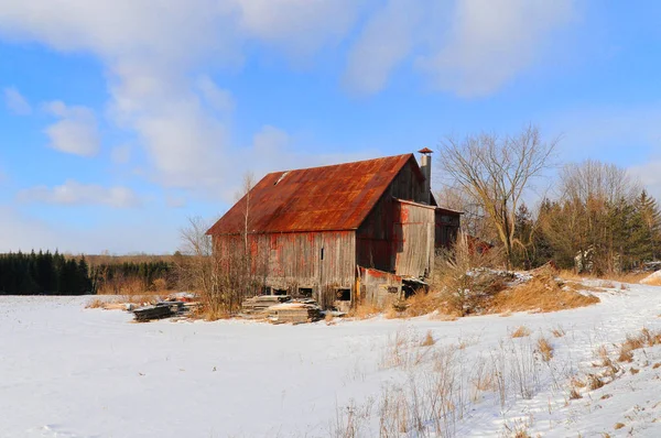Old House Winter Landscape Bromont Quebec Canada — Stock Photo, Image
