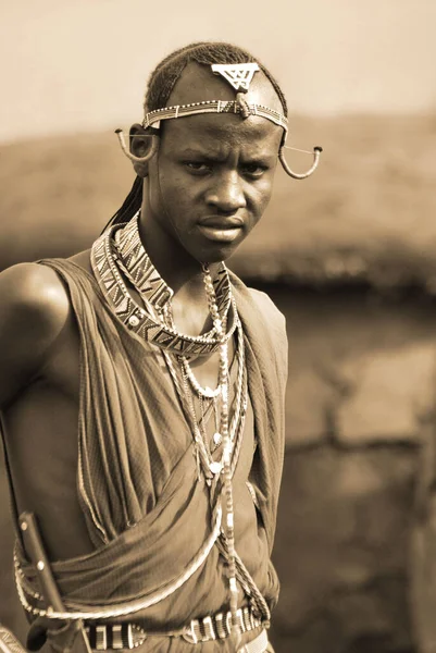 Amboseli Kenya Oct Retrato Jovem Homem Maasai Tirado Outubro 2011 — Fotografia de Stock