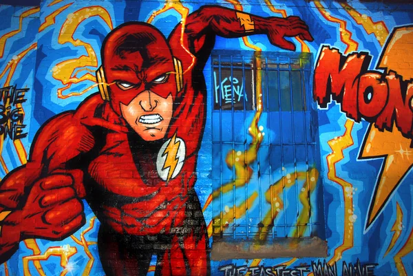 Berlín Alemania Mayo Mural Arte Callejero Flash Supehero Por Artista — Foto de Stock