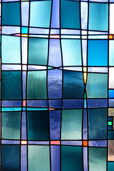 Kościół Szkło Okno Niebieski Abstrakcyjne Kwadratowe Tło — Zdjęcie stockowe