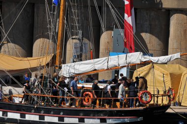 MONTREAL QUEBEC CANADA - SEPT 16, 2012: Bateau Festival du Bateau Classique de Montreal Klasik Tekne Festivali 'nin tekne parçaları, Montreal eski liman rıhtımları festival için mükemmel bir mekandır. 