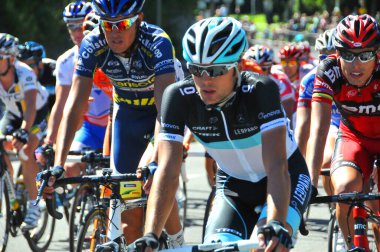 MONTREAL, CANADA - 11 Eylül 2011 'de Montreal' de Montreal Dağı 'nda, UCI bisiklet takviminde tanımlanamayan bir grup bisikletçi faaliyette.