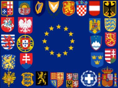 Avrupa Birliği bayrağı tüm üye devletlerin armasını saran armalı