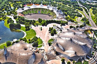 Münih, Almanya, 12 Haziran, Olympia Park Stadyumu hava manzaralı