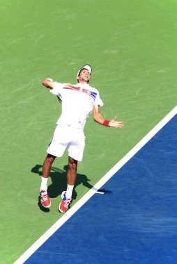 MONTREAL - 7 AUGust: Novak Cokoviç 7 Ağustos 2011 'de Montreal, Kanada' da düzenlenen Montreal Rogers Kupası sahasında. Novak Cokoviç, Dünya No. 1