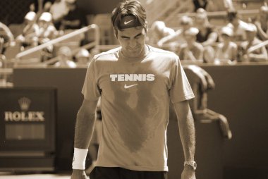 5 Ağustos 2011 'de Montreal, Kanada' da Roger Federer, Montreal Rogers Kupası sahasında. Roger Federer, 237 haftalık rekorunu elinde tutan İsviçreli profesyonel tenis oyuncusu.