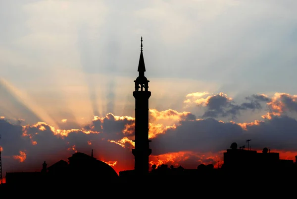 Silhouette Einer Moschee Amman Jordanien Bei Nacht — Stockfoto