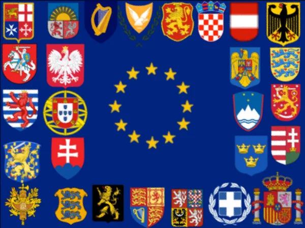 Flagge Der Europäischen Union Mit Dem Wappen Aller Mitgliedsstaaten Rand — Stockfoto