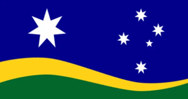 在澳大利亚国家绿色和金色的波浪之上的联邦之星和南方十字勋章 — 图库照片