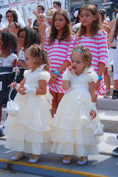 Montreal Julio Niños Identificados Festival Parade Des Jumeaux Juste Pour — Foto de Stock