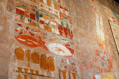 Mısır 'daki Morg Tapınağı' ndaki antik resim, Deir el-Bahri, Luxor..