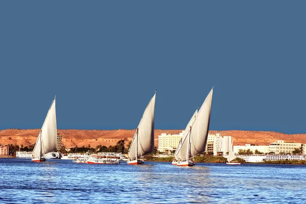 Aswan Egypt Felucca Seglar Nilen Nära Aswan Egypten Brott Som — Stockfoto