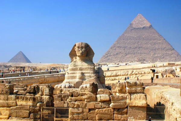 Égypte Cairo Grand Sphinx Gizeh Statue Sphinx Inclinable Une Créature — Photo
