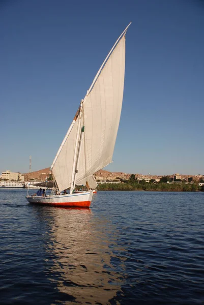 Aswan Egypt 11月25日 フェルーカは2010年11月25日にエジプトのアスワン近くのナイル川を航行する今日見られるフェルーカは紀元前3350年に発明された — ストック写真