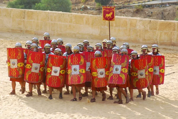 Иераш Йордан Ноября Иорданские Мужчины Одеваются Римские Солдаты Время Реконструкции — стоковое фото