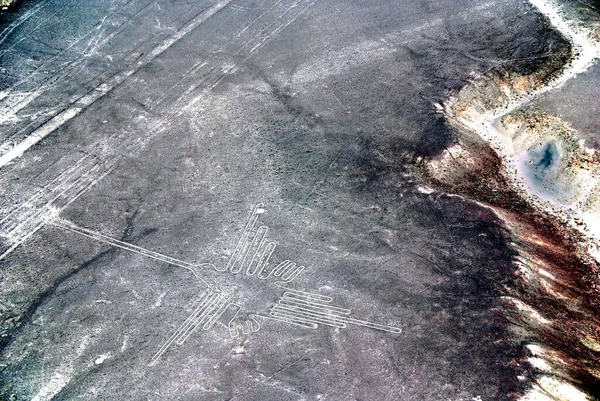 Hummingbird Nazca Lines Series Large Ancient Geoglyphs Nazca Desert Southern — Stock Photo, Image