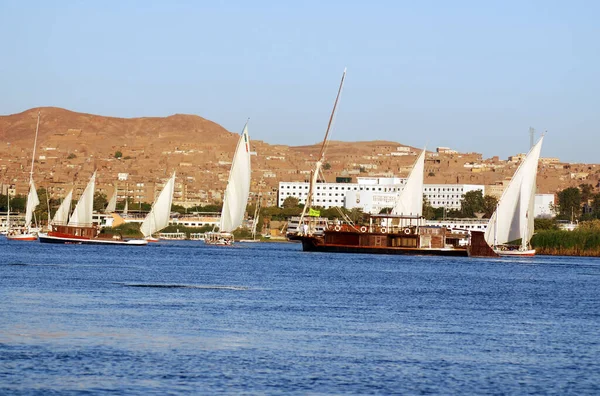Aswan Egypt Nov Felucca于2010年11月25日在埃及阿斯旺附近的尼罗河上航行 — 图库照片