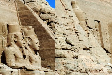 ABU SIMBEL - 11: 25 2008: Abu Simbel tapınakları Ebu Simbel 'de Nubia, Güney Mısır' da iki büyük kaya tapınağıdır. Kompleks UNESCO Dünya Mirası Alanı 'nın bir parçasıdır.