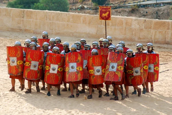 Иераш Ноября Иорданские Мужчины Одеваются Римские Солдаты Время Реконструкции Римской — стоковое фото