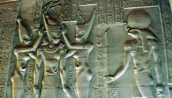 Hieroglyphen Schnitzereien Den Wänden Eines Ägyptischen Tempels Der Antike Frühe — Stockfoto