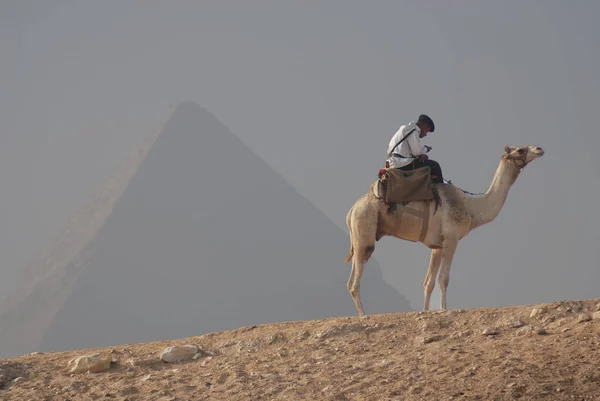 Giza Egypt Jednotná Turistická Policie Hlídá Velkou Pyramidu Gíze Kufu — Stock fotografie