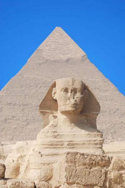 Stora Sfinxen Giza Eller Sfinxen Giza Kalkstensstaty Lutande Sfinx Mytisk — Stockfoto