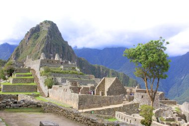 Machu Picchu ya da Machu Pikchu Quechua machu yaşlı, yaşlı, pikchu piramidi; dağ ya da geniş tabanlı ve keskin tepelerle biten bir çıkıntı